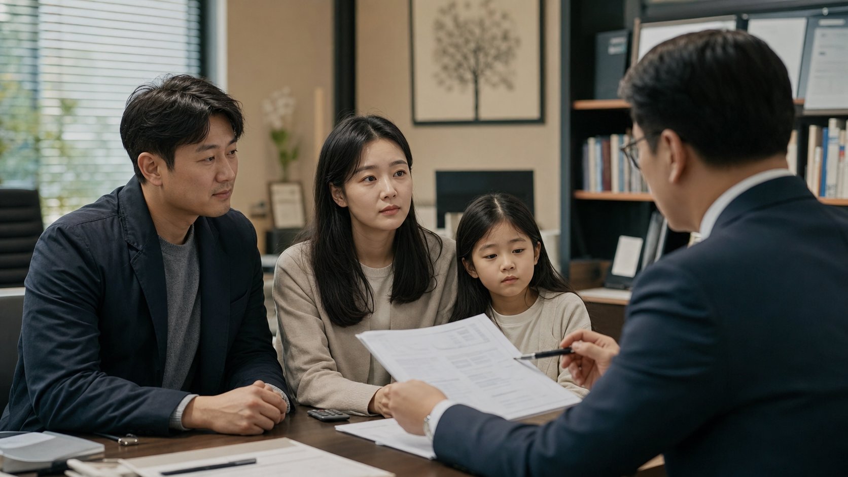 세무사 사무실에서 상속세 상담을 받는 가족