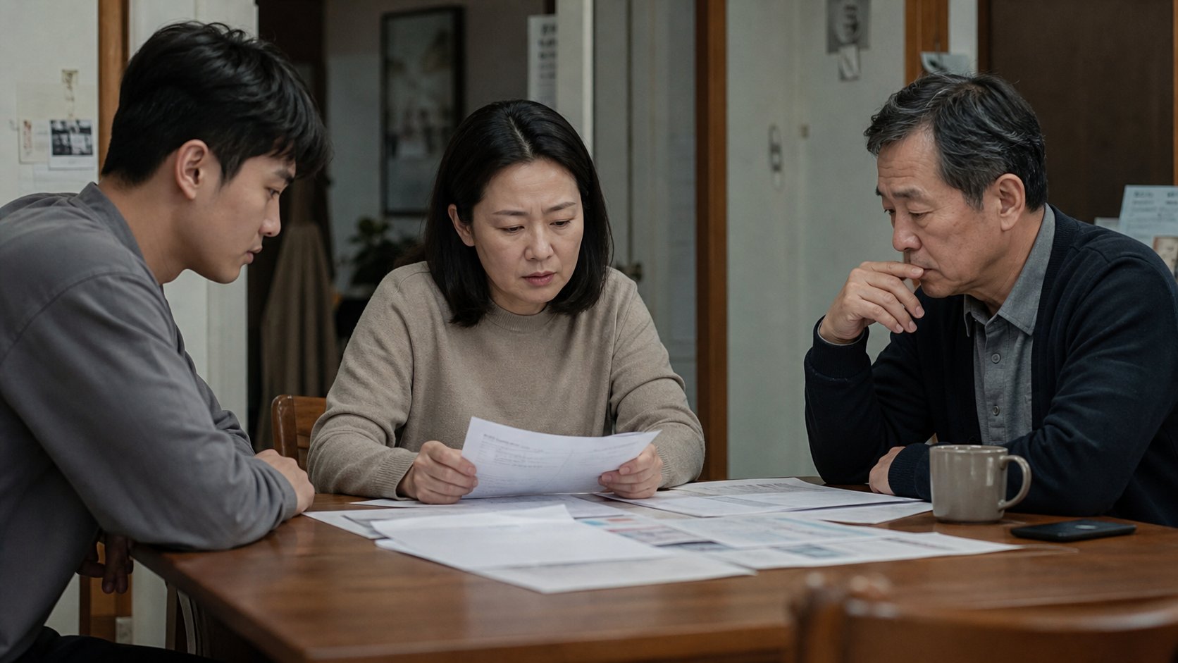사고 보상 서류를 차분히 검토하는 유가족