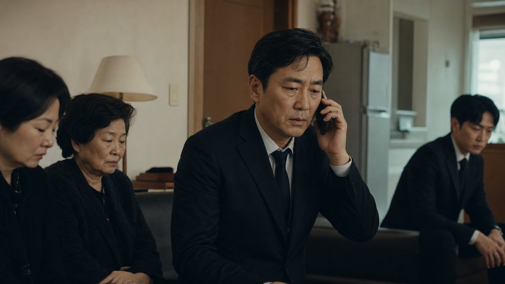 장례식장 예약을 전화로 문의하는 모습