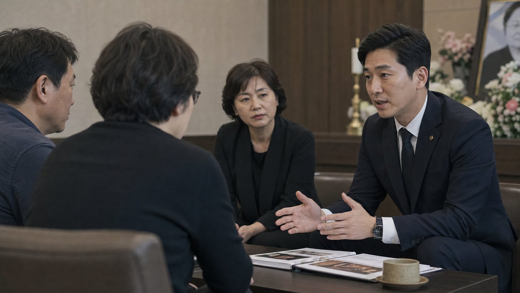 장례지도사와 빈소 배정을 상의하는 가족