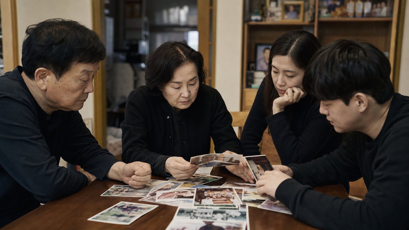 추모 영상에 쓸 사진을 고르는 가족