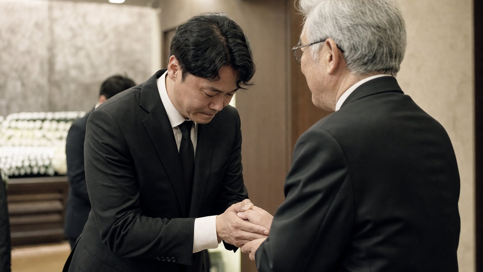 장례를 마친 뒤 상주가 호상에게 감사 인사를 전하는 모습