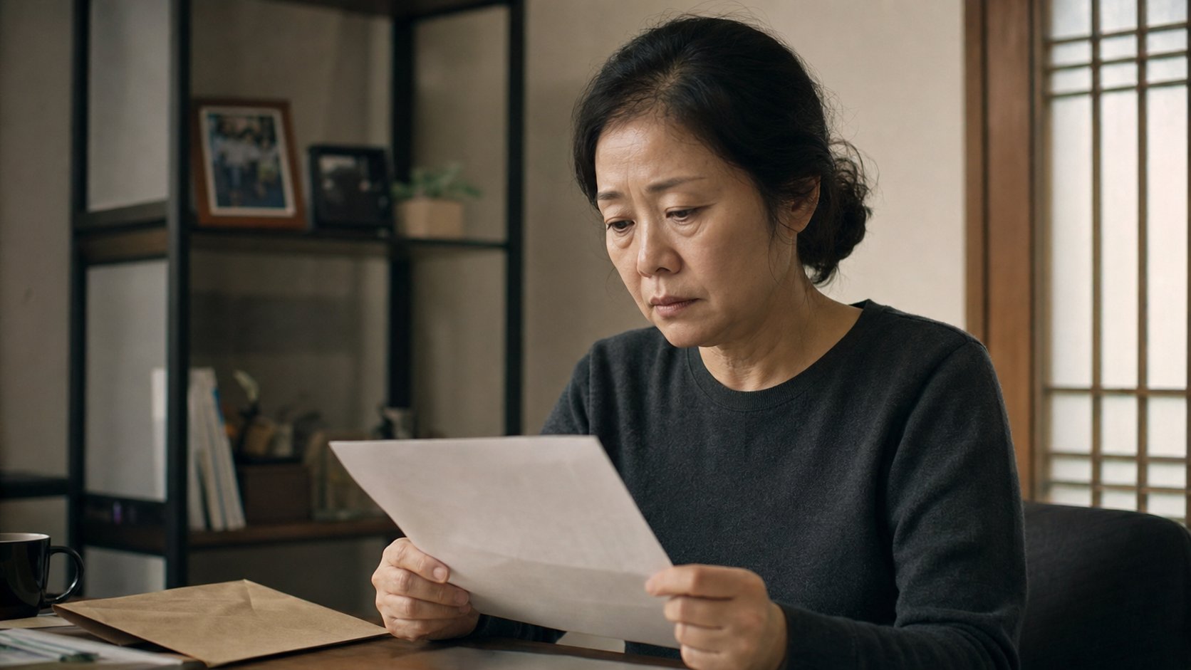 유족이 집에서 도착한 재산조회 결과 안내문을 살펴보는 모습