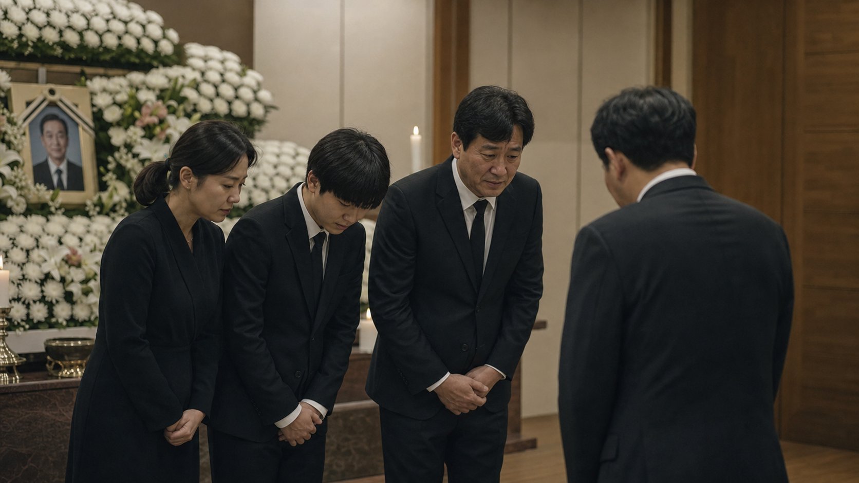 휴일 빈소에서 조문객을 차분히 맞이하는 가족