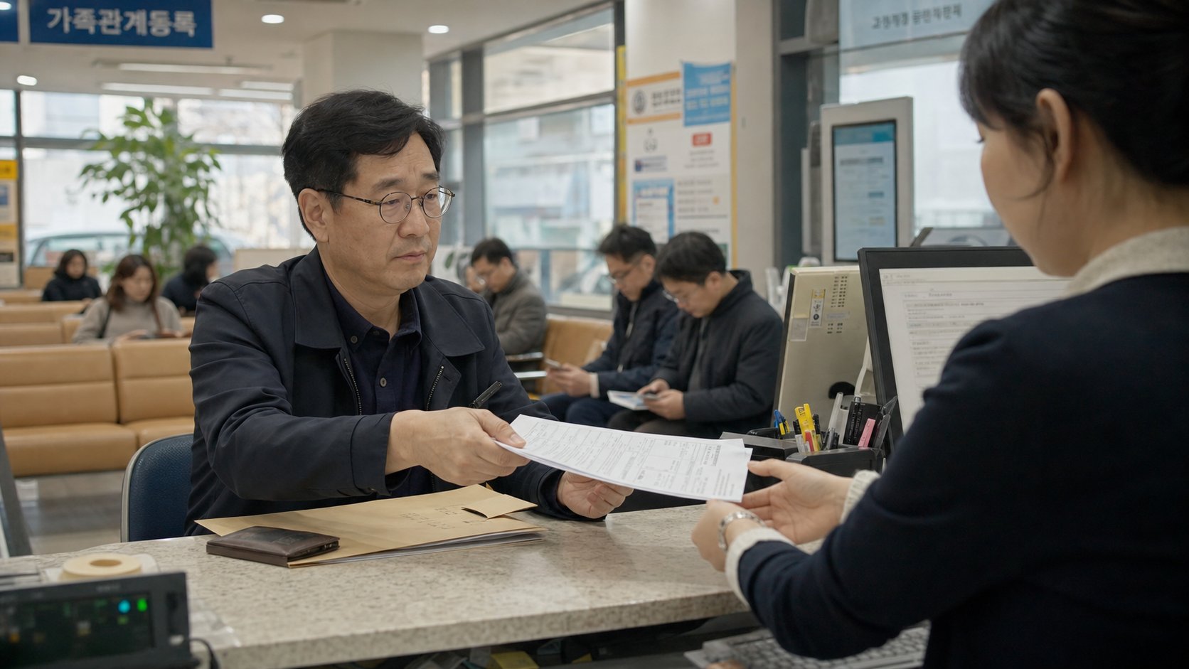 연휴 후 주민센터에서 사망신고를 진행하는 자녀