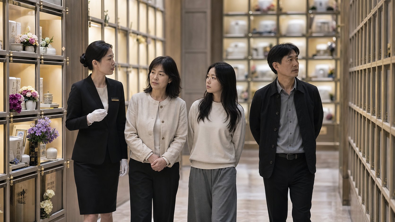 가족이 봉안당 내부를 답사하는 모습