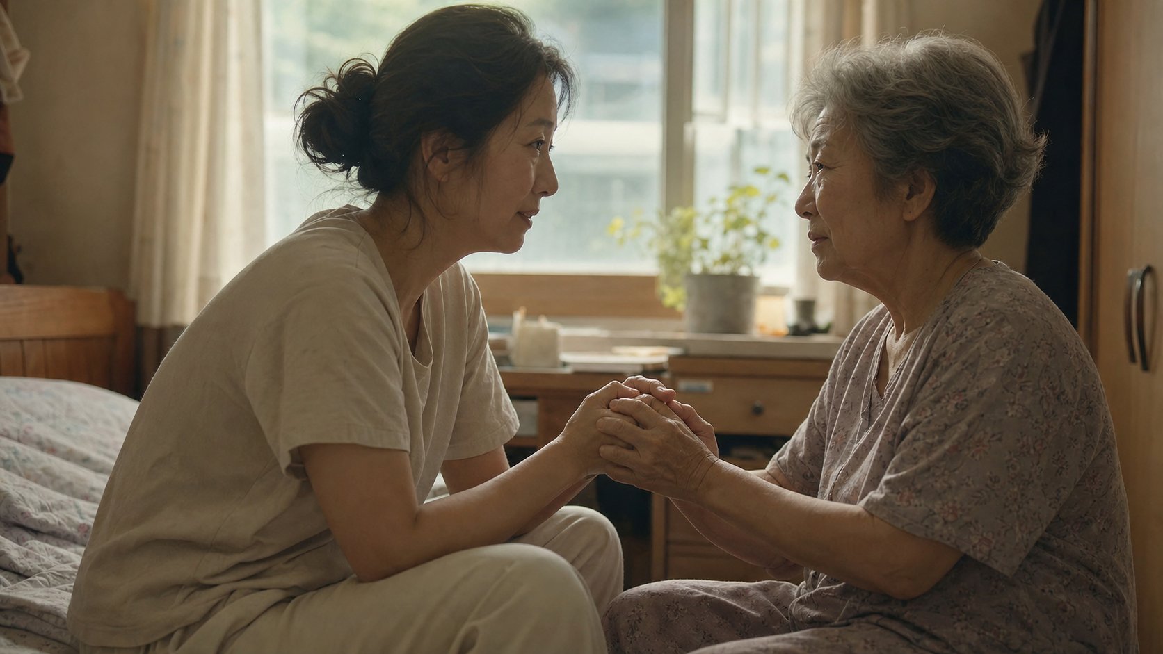 가족이 고인의 손을 잡고 마지막 인사를 나누는 모습