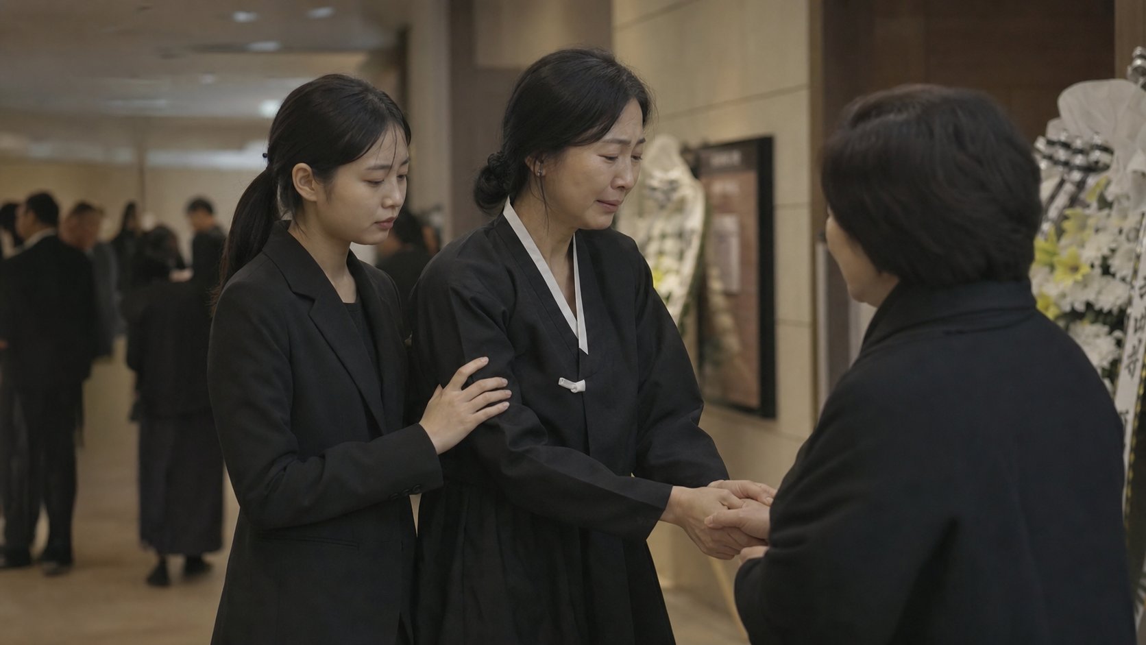 어머니 곁을 지키며 조문객을 맞이하는 손주