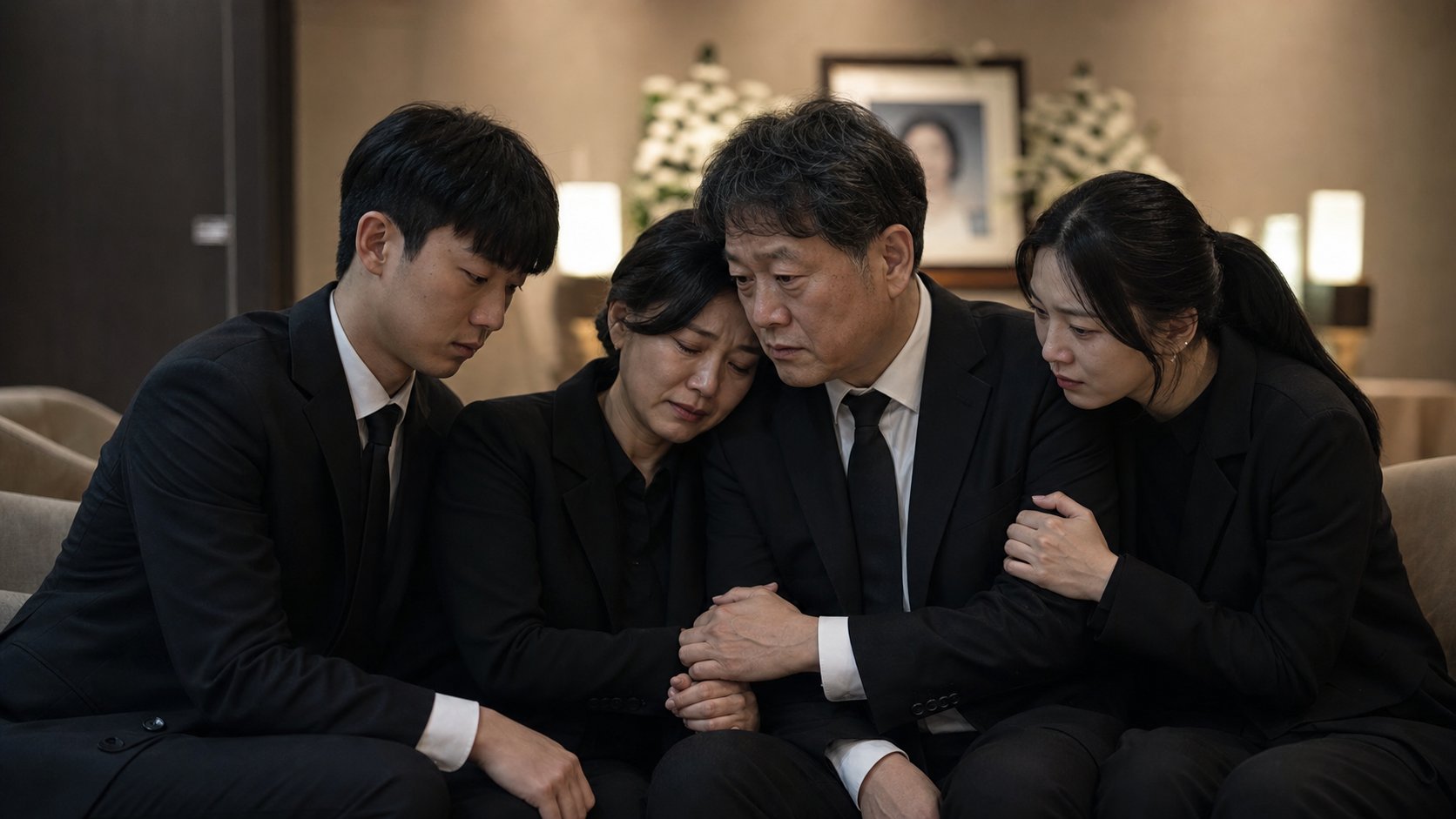 가족실에서 서로 위로하는 가족