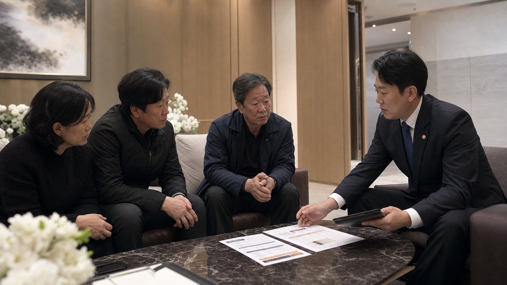 도우미 인원과 비용을 상담하는 가족