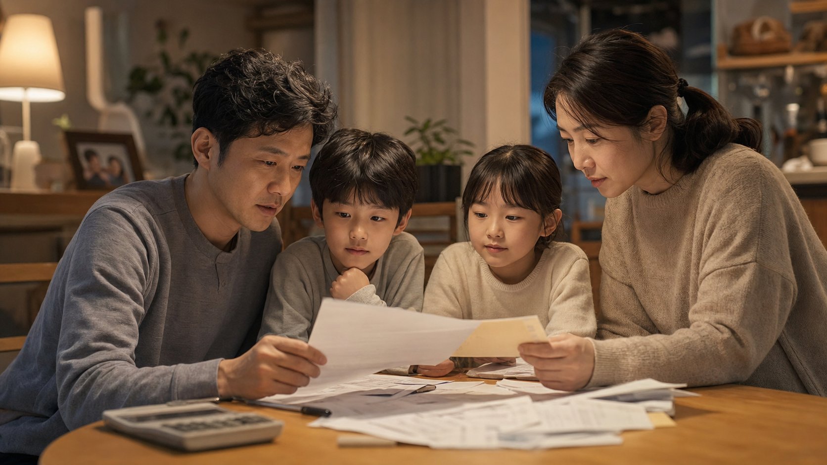 가족이 세금 환급 서류를 함께 살펴보는 모습