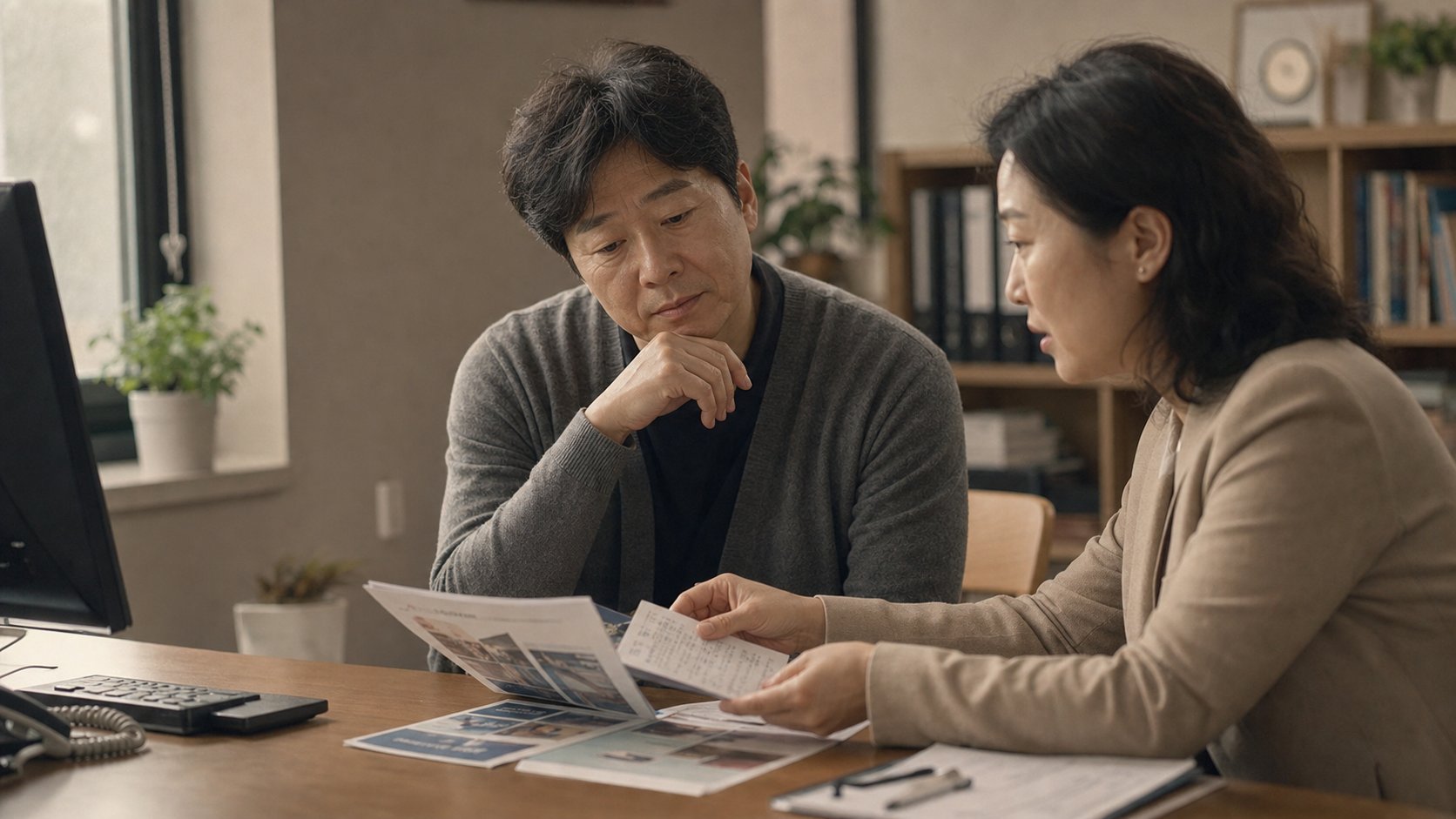 교육 과정 안내를 받으며 진로를 상담하는 수강 희망자