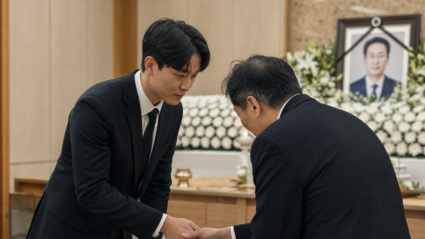 빈소에서 상주와 맞절하며 위로를 건네는 모습