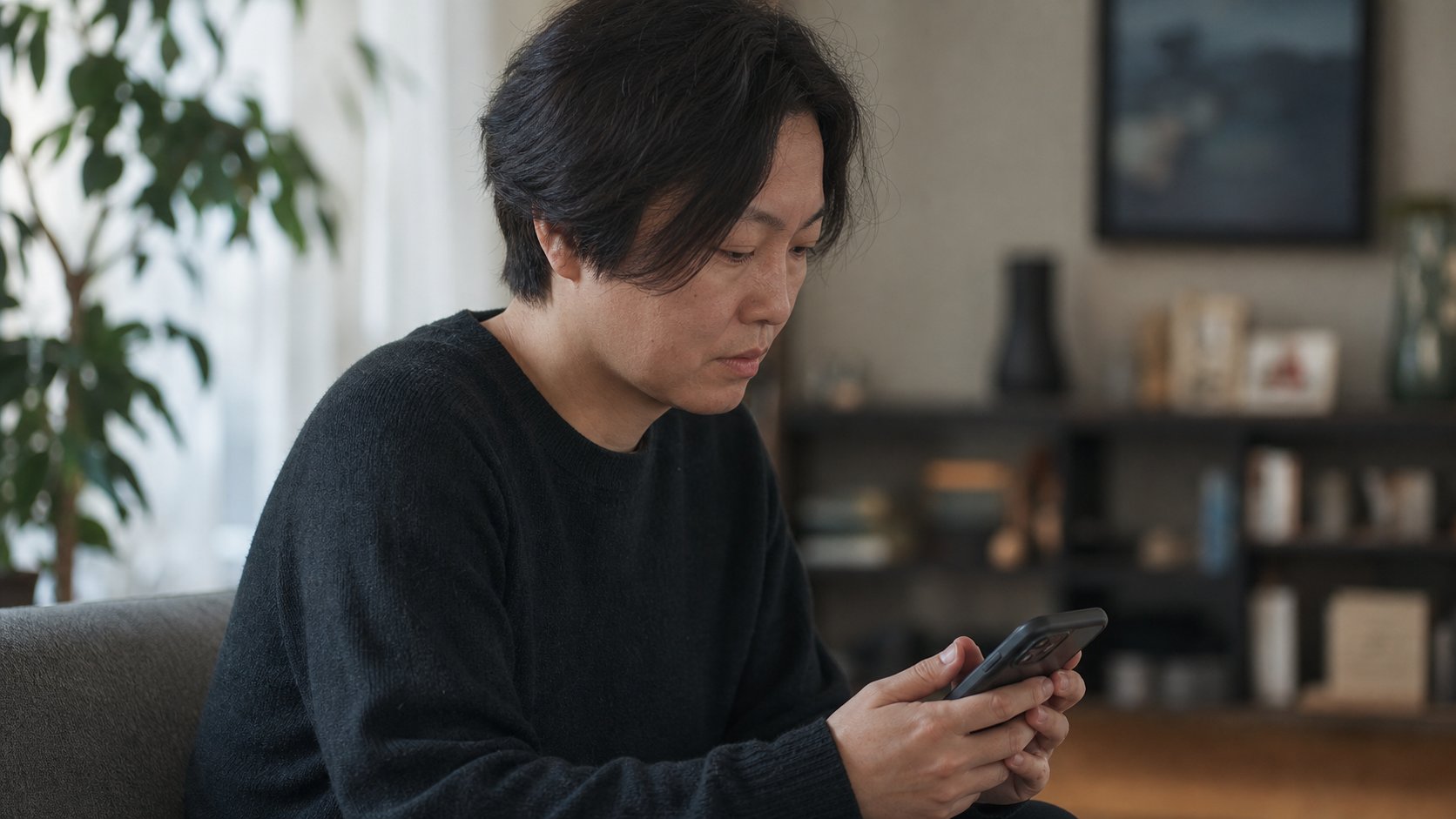 휴대폰으로 위로의 조의 문자를 작성하는 모습