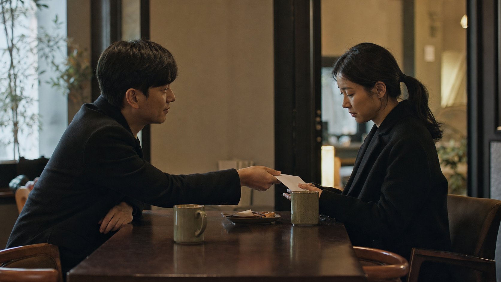 카페에서 위로의 말과 함께 부의 봉투를 전하는 모습