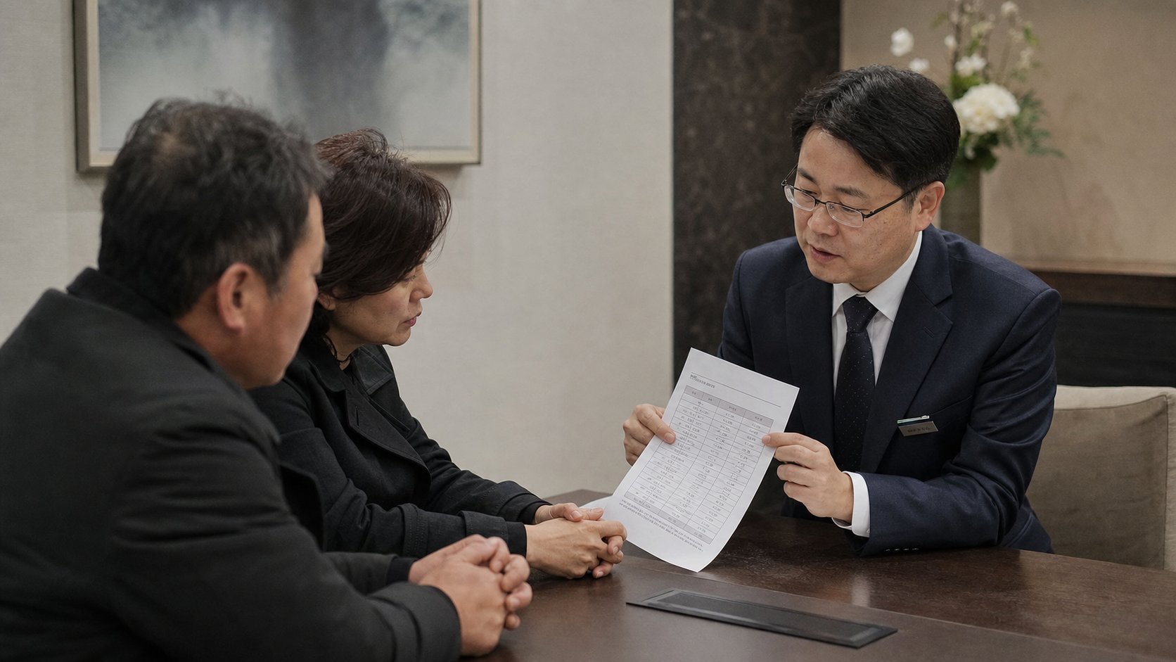 무빈소장례 견적서를 설명하는 장례지도사