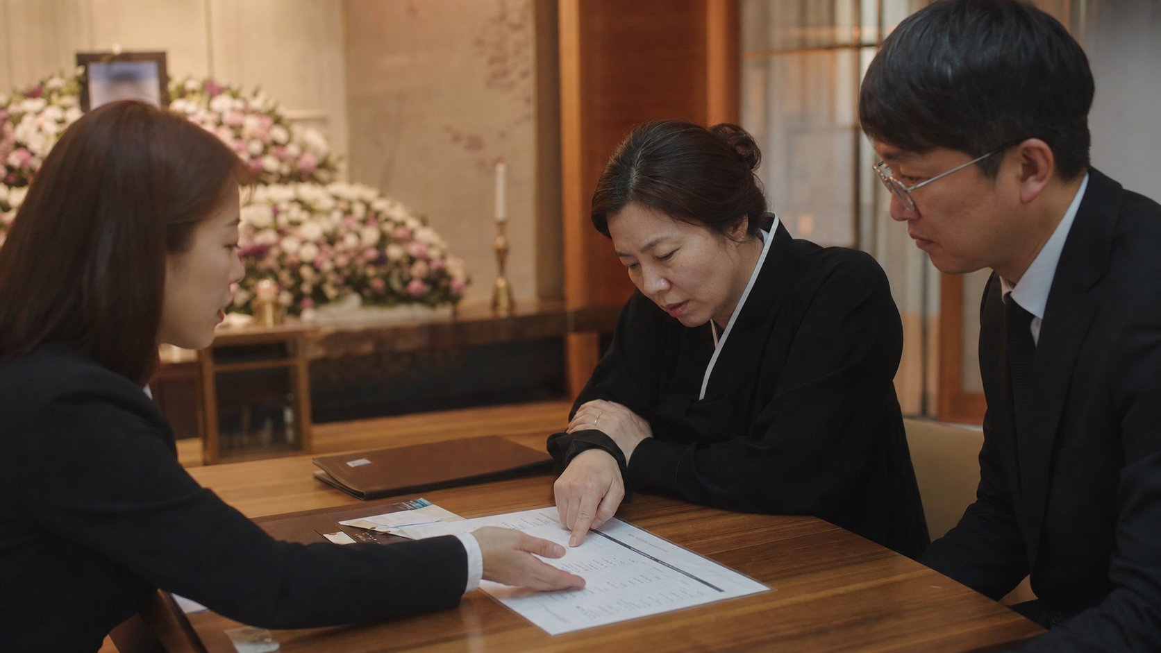 항목별 단가가 적힌 서면 견적서를 확인하는 모습