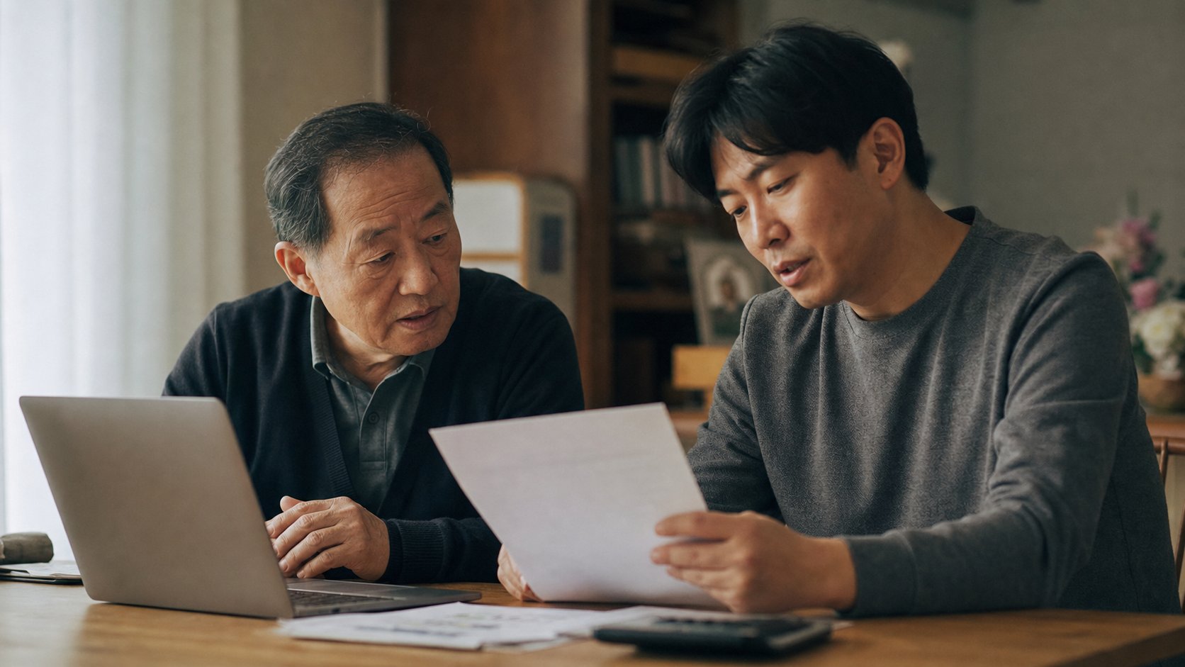 장례비용 준비 시기를 의논하는 부모와 자녀