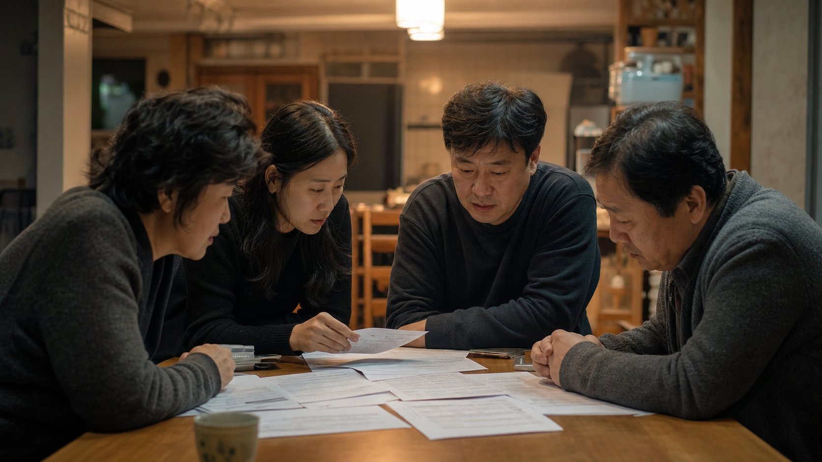 여러 장례식장 견적서를 비교하는 가족
