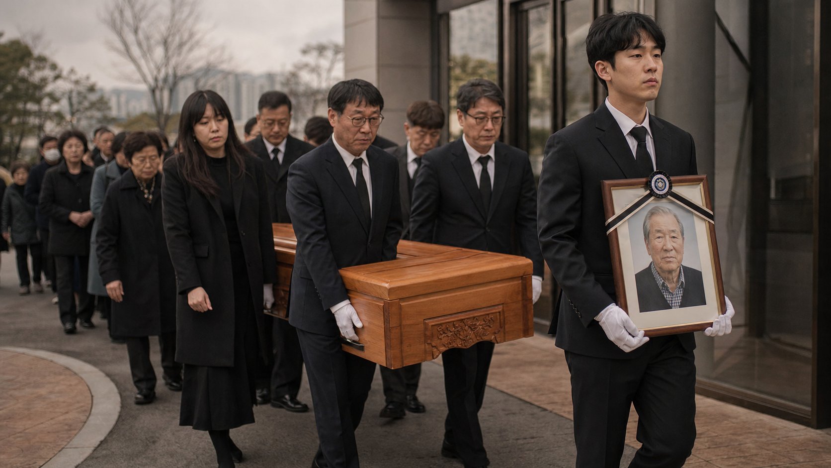발인 날 운구를 돕는 가족들