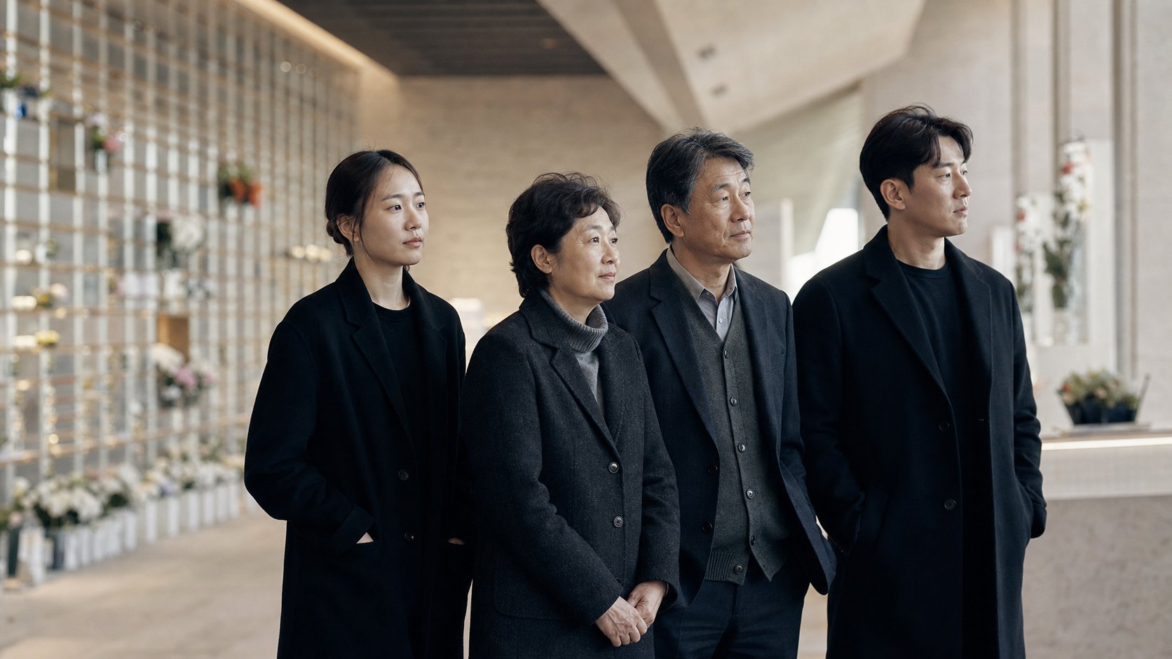 봉안 시설 추모 공간에 모인 가족