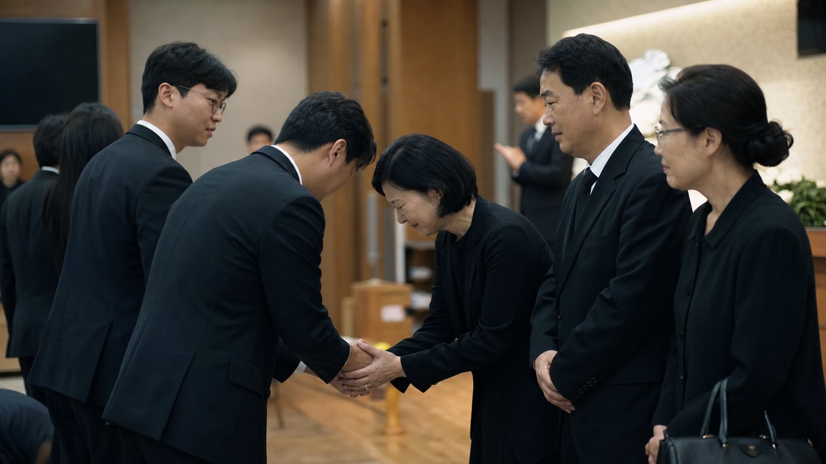 빈소에서 조문객을 맞이하는 상주 가족