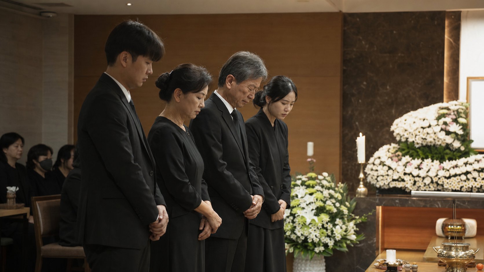 이른 아침 발인제를 올리는 가족