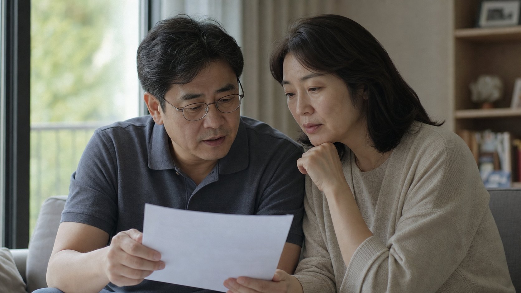 계약서를 검토하며 상의하는 부부