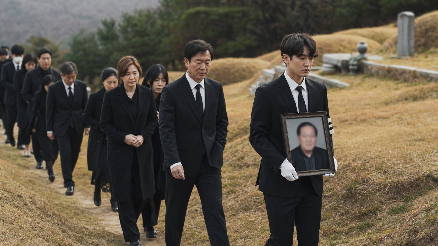 장지로 향하는 가족 행렬