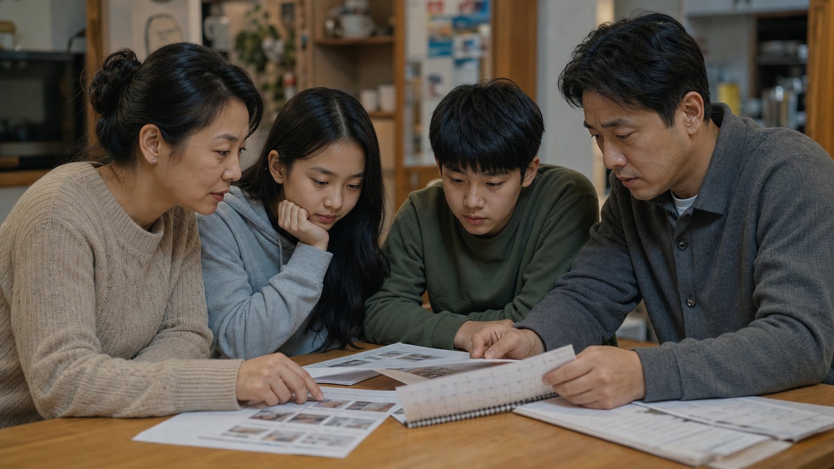 비용과 일정을 상의하는 가족