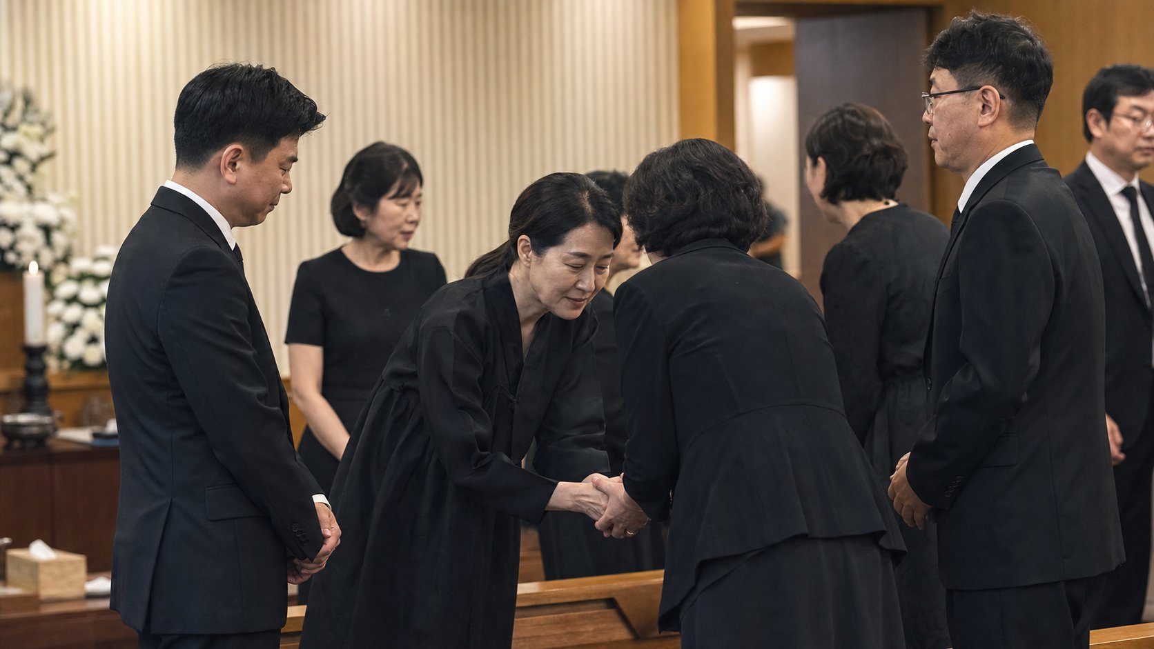 빈소에서 조문객을 맞이하는 상주 가족