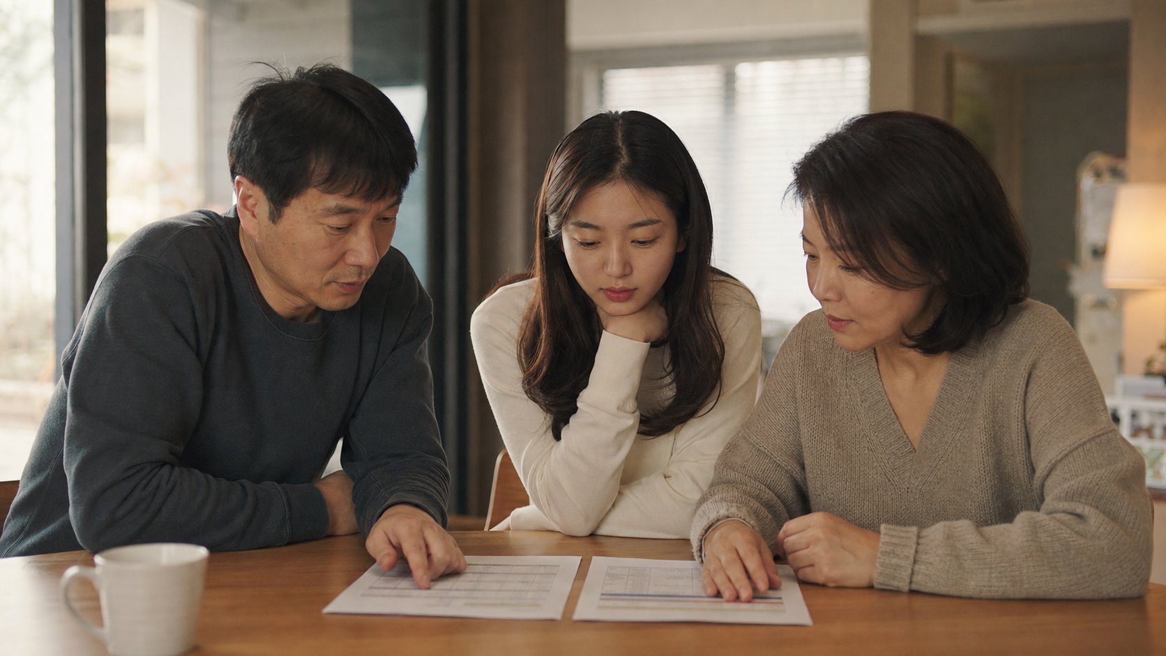 상조 상품과 장례식장 견적을 살펴보는 가족
