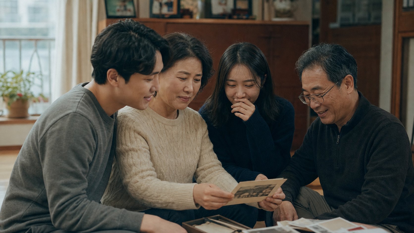 고인의 사진을 보며 추억하는 가족