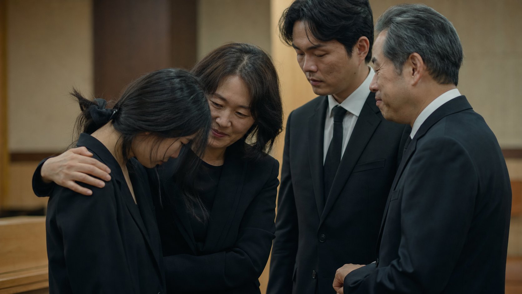 가족장을 마치고 서로를 위로하는 가족