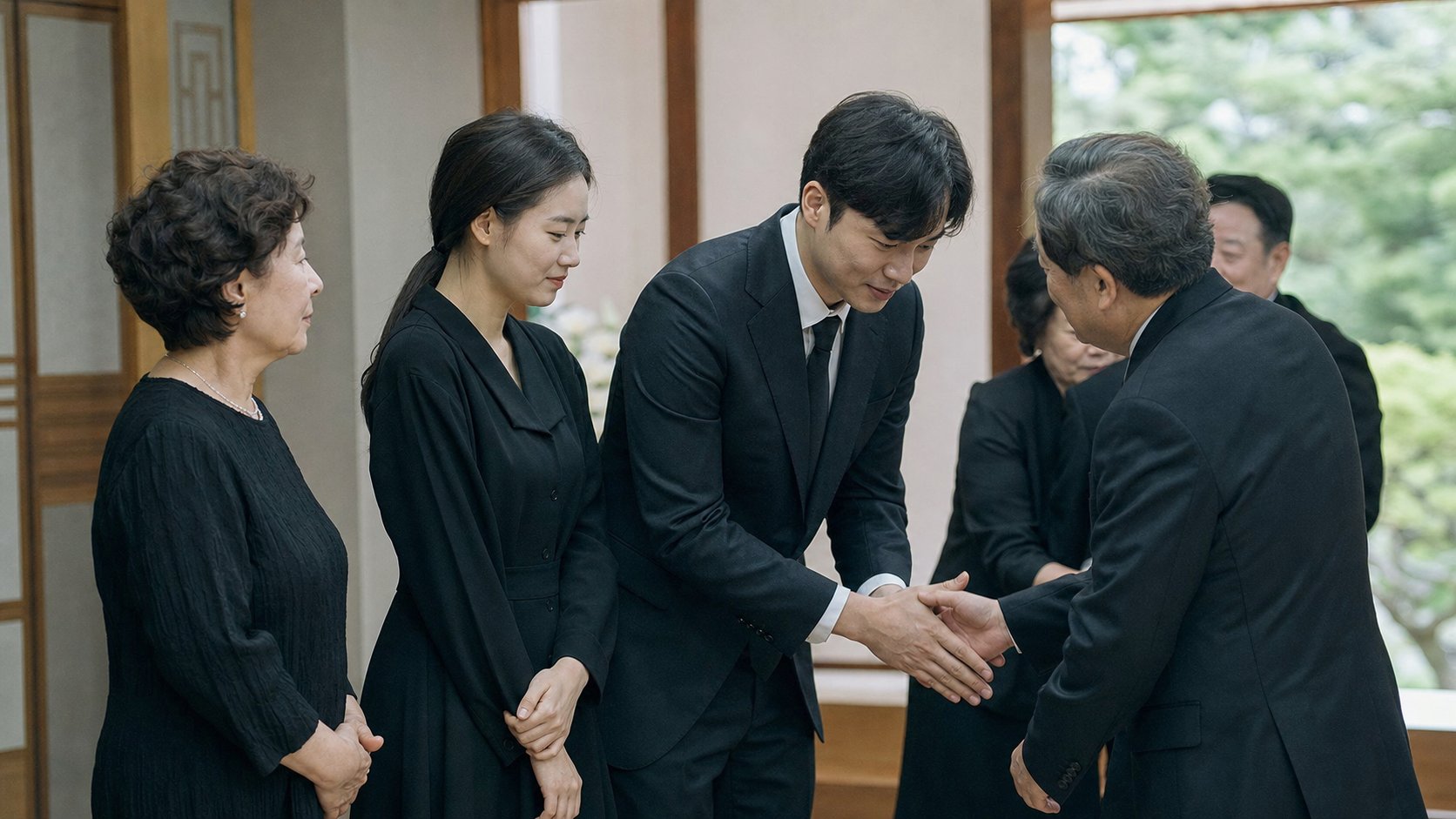 추모를 마치고 처가 식구와 인사 나누는 사위
