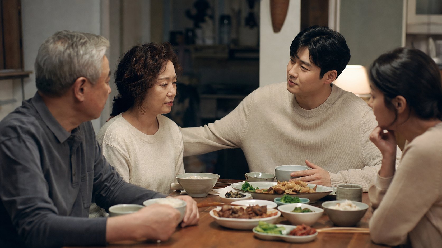 처가 식구와 함께 식사하며 위로를 나누는 사위