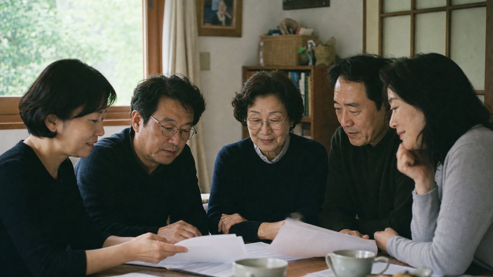 가족이 함께 장례 준비 자료를 정리하는 장면