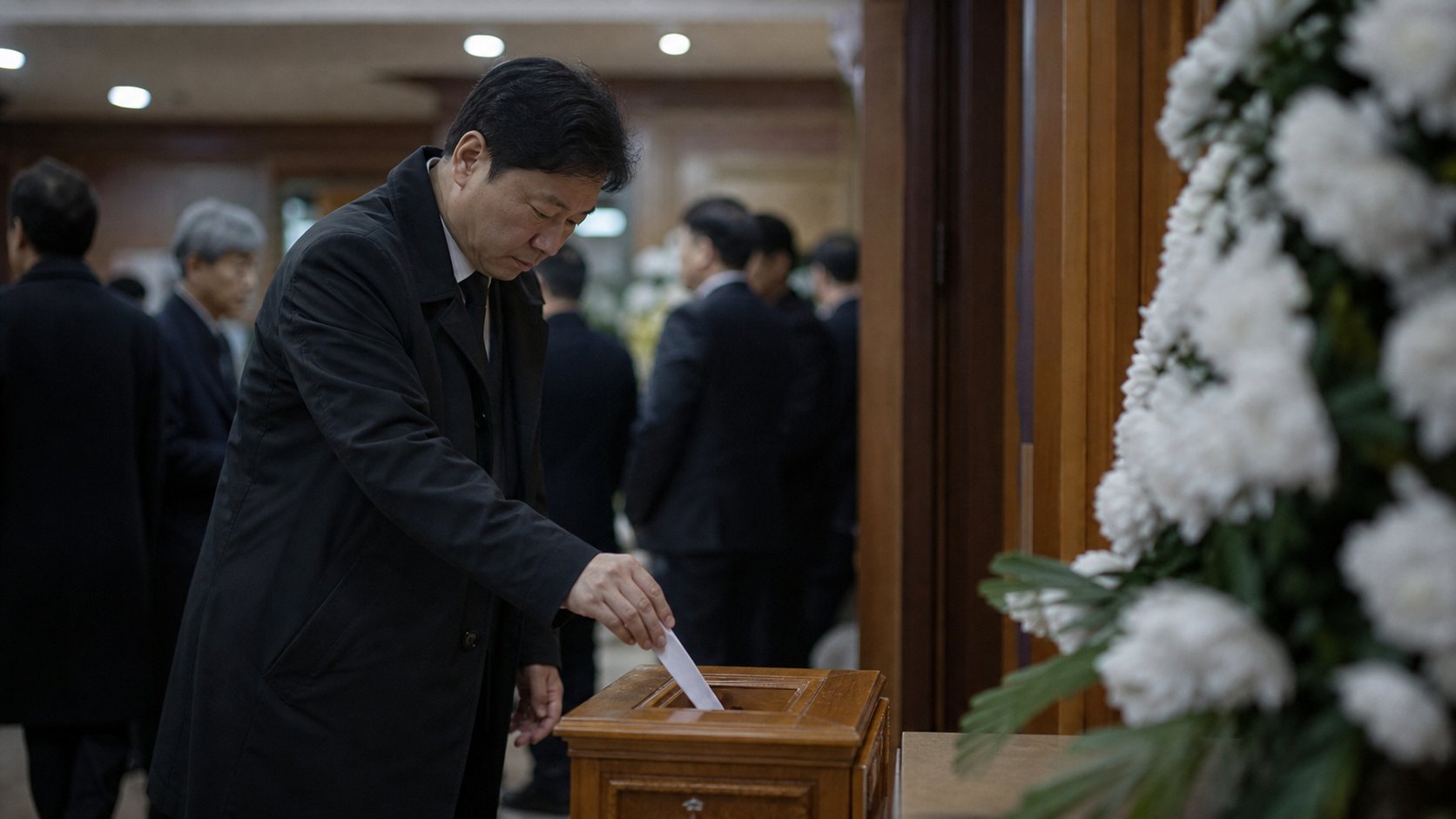 빈소 부의함에 봉투를 넣으며 예를 갖추는 조문객