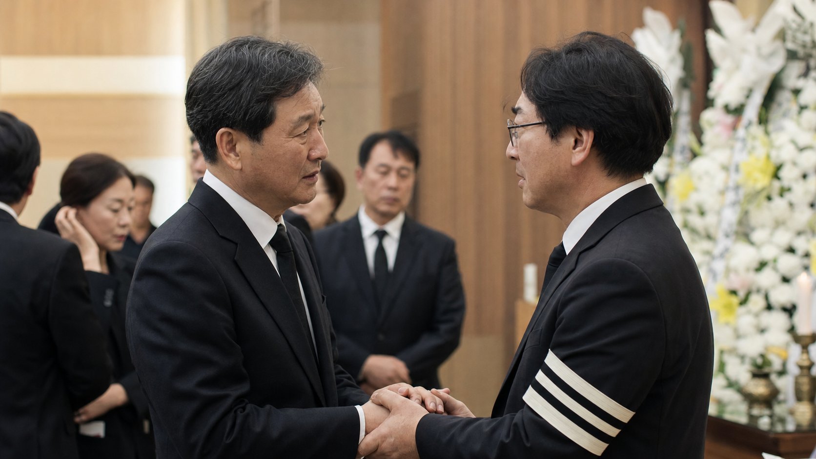 상주와 손을 맞잡고 위로의 말을 건네는 조문객