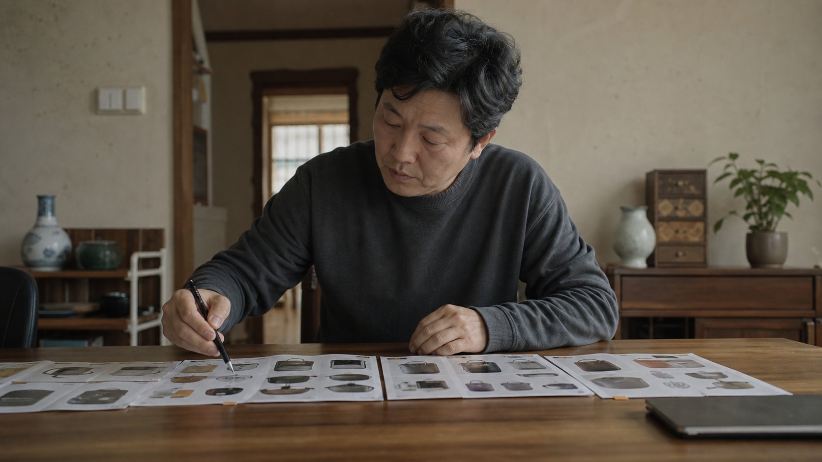 여러 상조 상품 조건표를 나란히 놓고 항목별로 비교 체크하는 모습