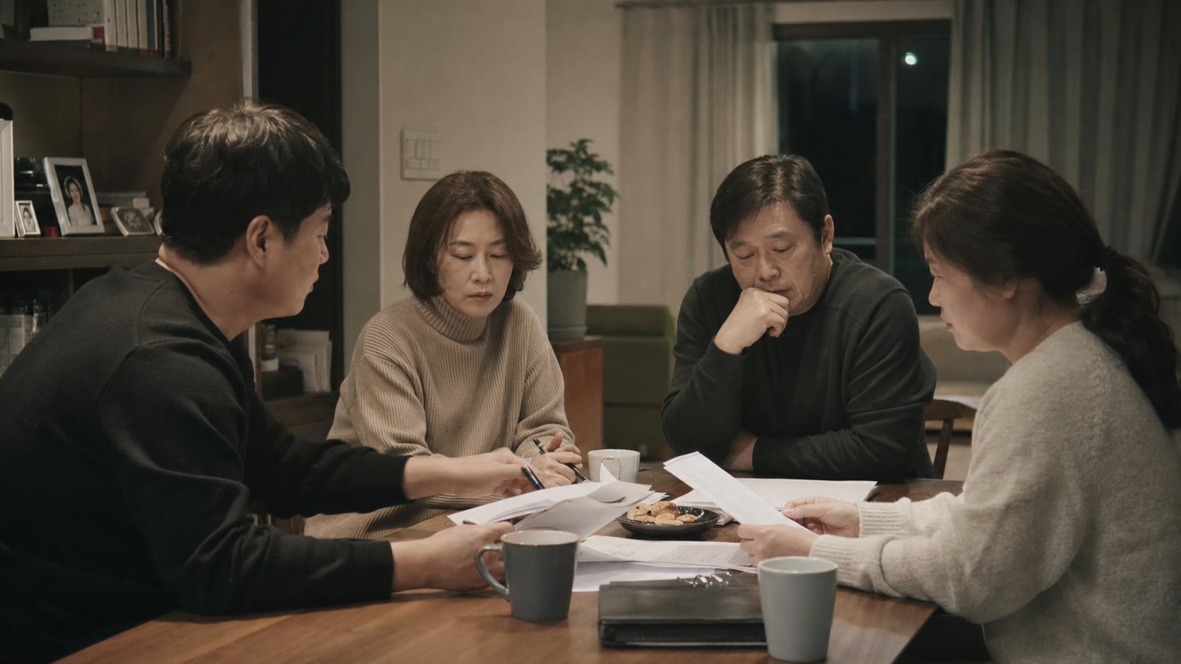 형제자매가 한자리에 모여 연락망과 역할을 나누며 의논하는 모습