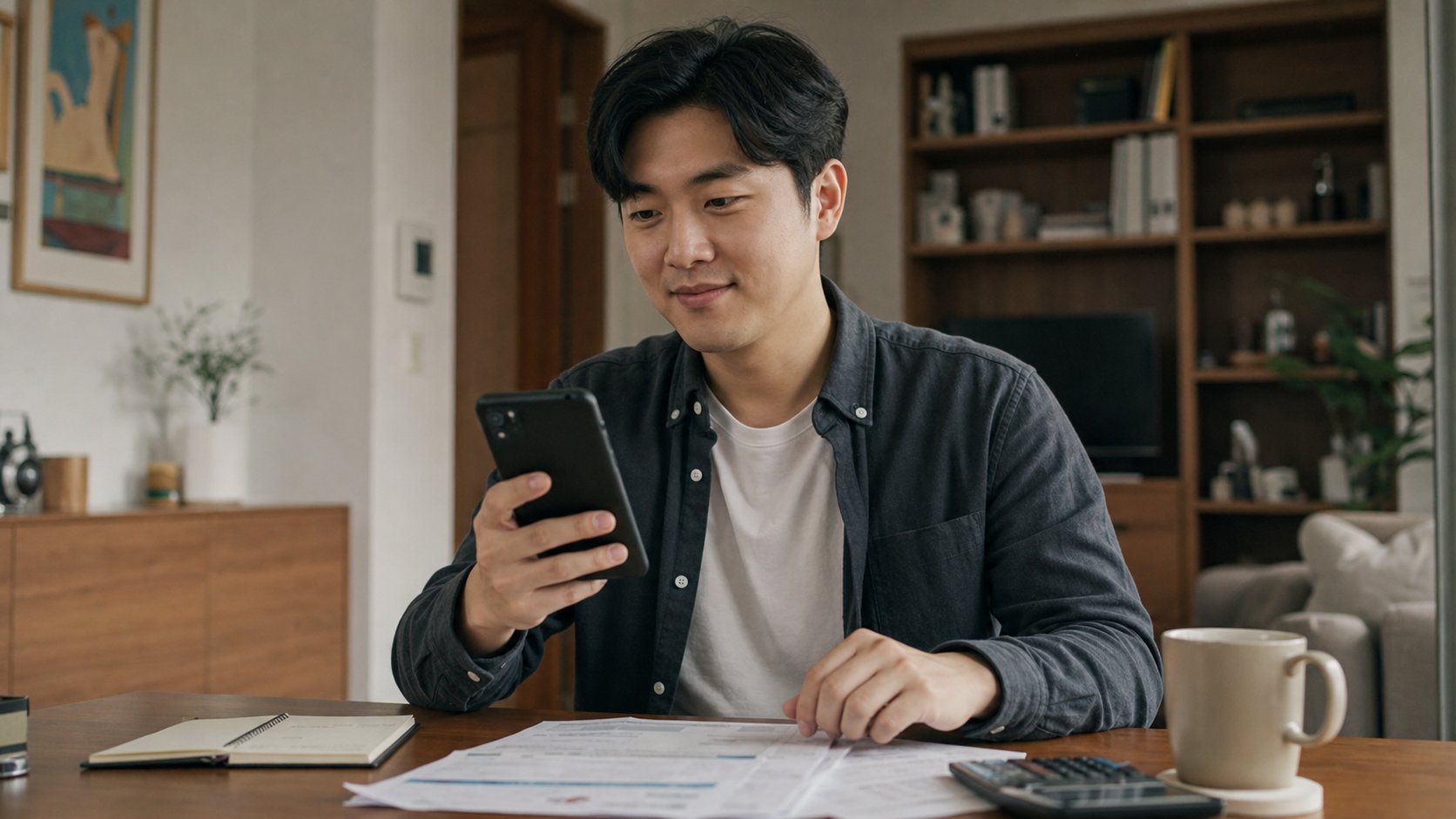 환급 내역을 확인하며 안도하는 사람