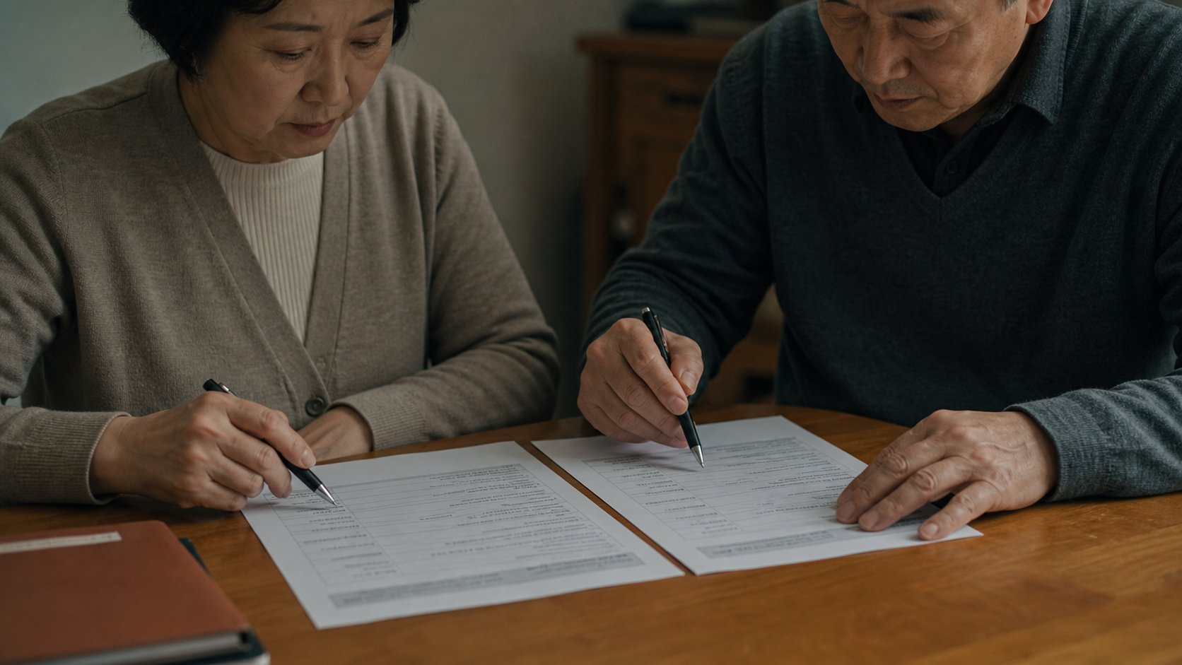 두 상조 조건표를 항목별로 대조하는 손