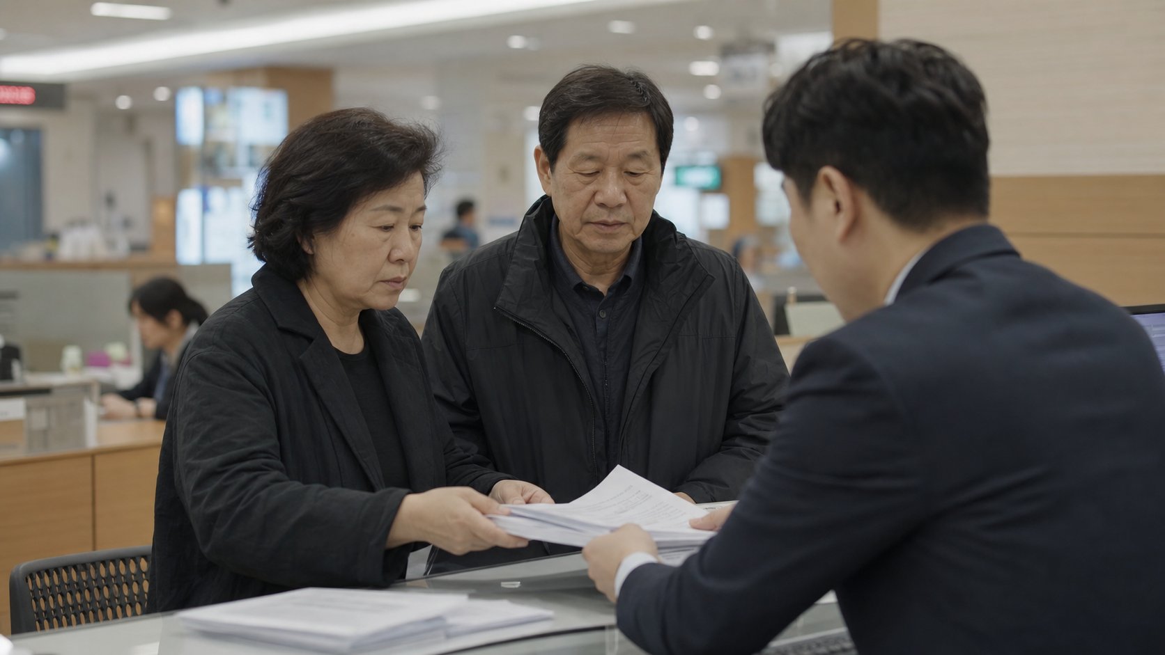 보훈 관서 창구에서 안장 신청 서류를 접수하는 모습