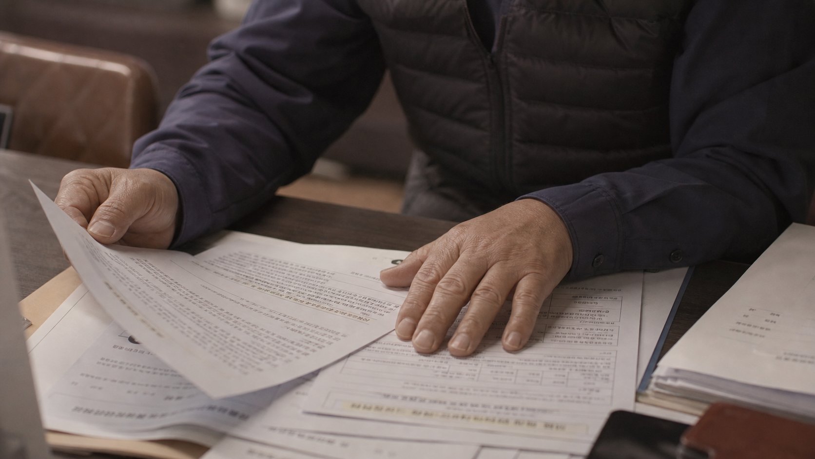 장례비 지원 신청 서류를 확인하며 준비하는 손