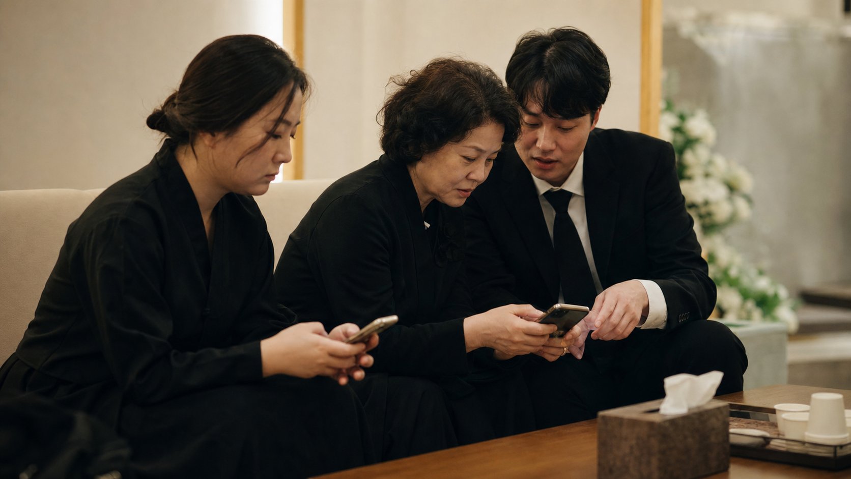 가족대기실에서 연락 명단을 함께 정리하는 유가족