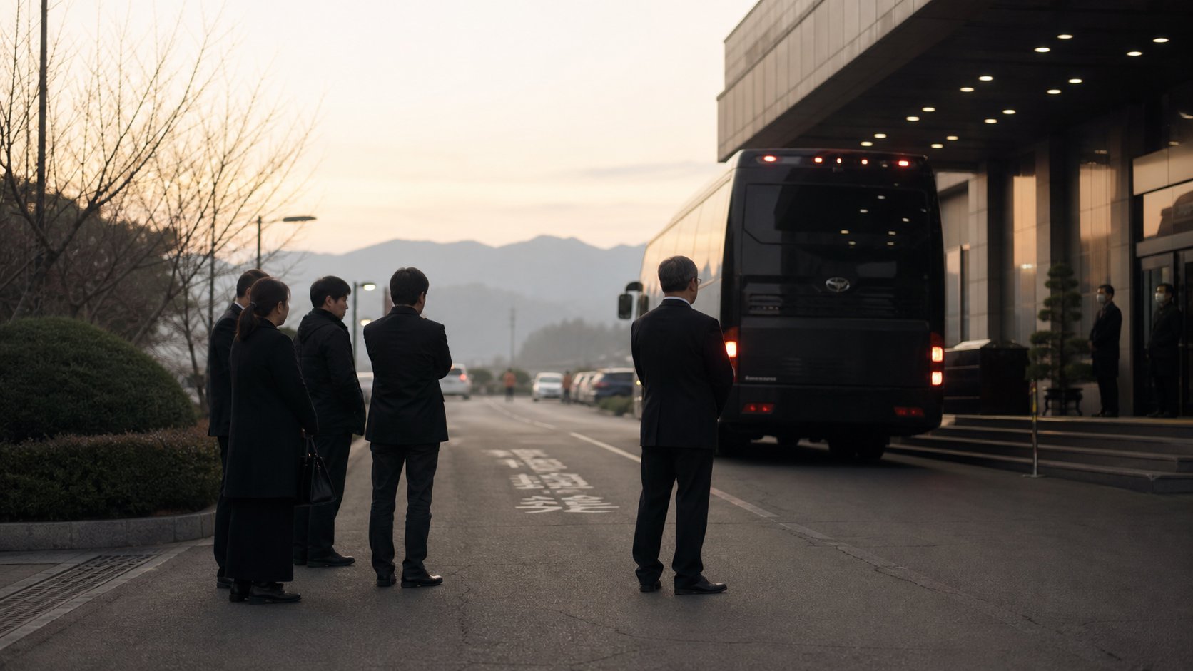이른 아침 발인을 준비하는 장례식장 앞 풍경
