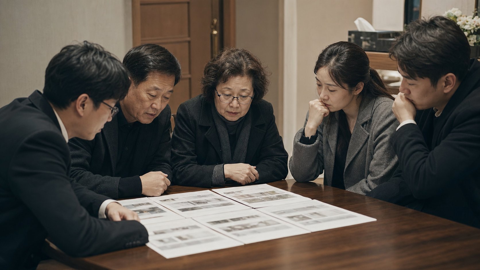 여러 장례식장 견적서를 나란히 놓고 비교하는 가족