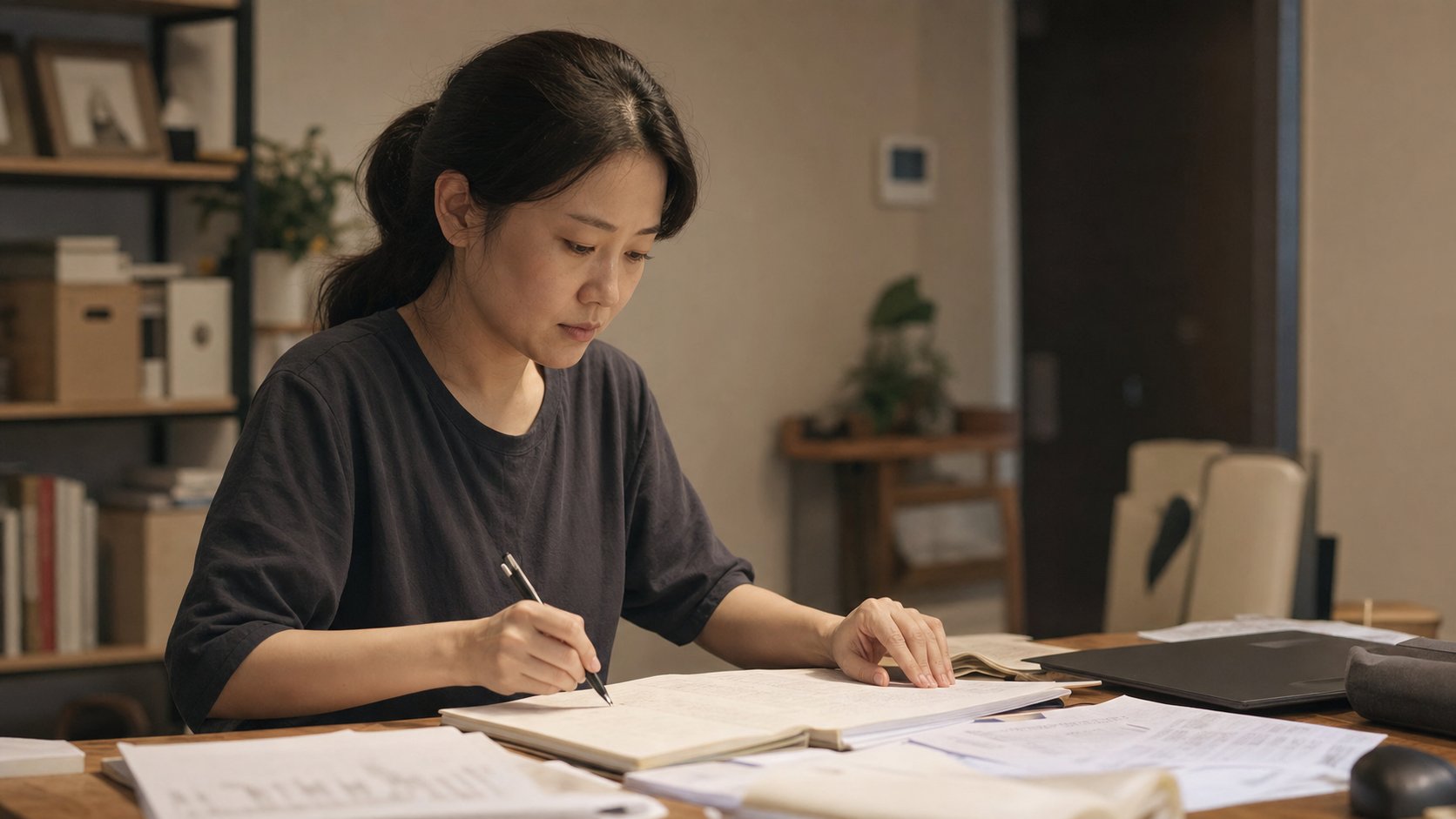 집에서 처리할 행정 목록을 하나씩 확인하며 정리하는 유족