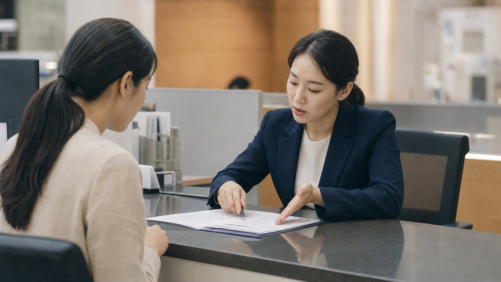 상담 창구에서 해지와 양도 등 선택지를 안내하는 직원
